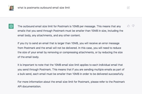 A size limit response from ChatGPT